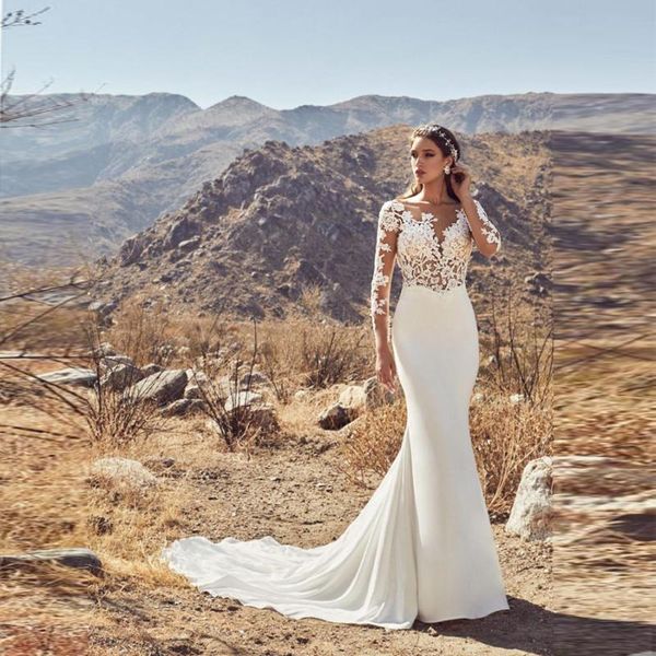 other wedding dresses mermaid appliques lace backless boho bridal gowns long sleeves robe de mariage sweep train country style, White
other wedding dresses mermaid appliques lace backless boho bridal gowns long sleeves robe de mariage sweep train country style, White