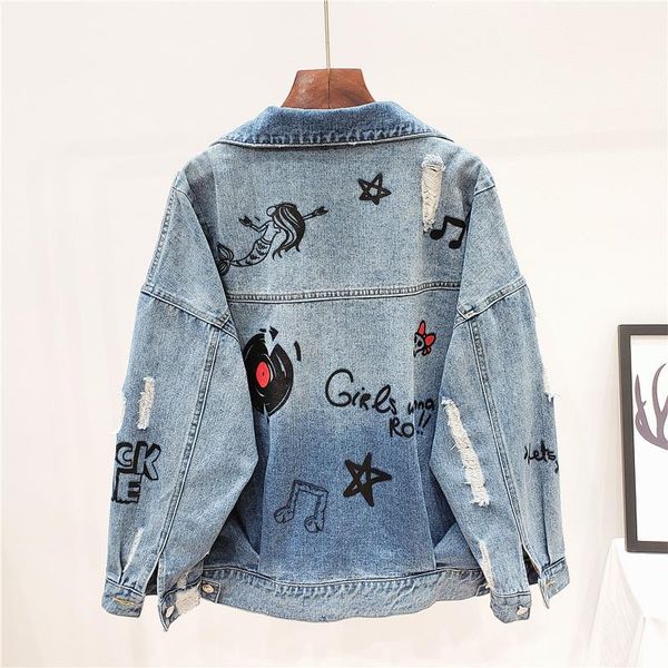 women's jackets spring women loose harajuku cartoon letter print denim jacket jaqueta feminina vintage washed hole jean ropa de mujer, Black;brown
women's jackets spring women loose harajuku cartoon letter print denim jacket jaqueta feminina vintage washed hole jean ropa de mujer, Black;brown