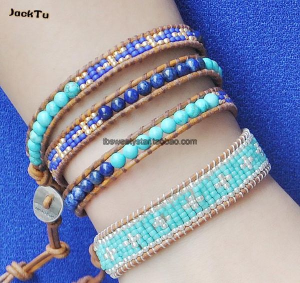 tennis green beads with lapis gold and blue seed leather wrap bracelet, Golden;silver
tennis green beads with lapis gold and blue seed leather wrap bracelet, Golden;silver