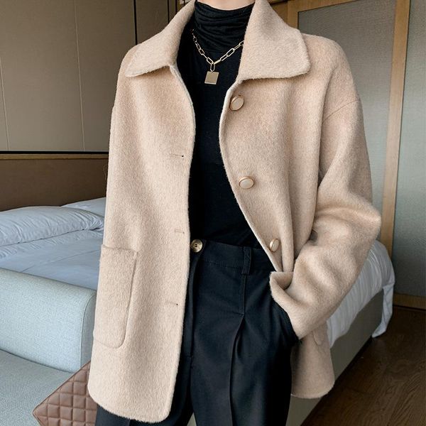 women's wool & blends coat and tender woman of long double pearl buttons loose, Black
women's wool & blends coat and tender woman of long double pearl buttons loose, Black