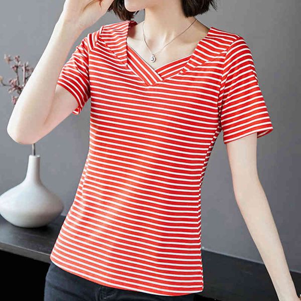 women's t-shirt shintimes casual cotton tee shirt femme ladies striped tshirt women short sleeve v-neck womens clothing camise, White
women's t-shirt shintimes casual cotton tee shirt femme ladies striped tshirt women short sleeve v-neck womens clothing camise, White