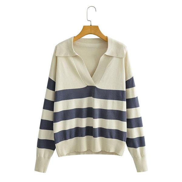 women's sweaters women 2022 fashion striped collar loose knit sweater retro long sleeve pullover streetwear, White;black
women's sweaters women 2022 fashion striped collar loose knit sweater retro long sleeve pullover streetwear, White;black