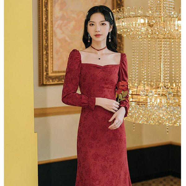 casual dresses for women 2021 rose jacquard retro autumn square neck dress red slim prom elegant vestido de mujer, Black;gray
casual dresses for women 2021 rose jacquard retro autumn square neck dress red slim prom elegant vestido de mujer, Black;gray