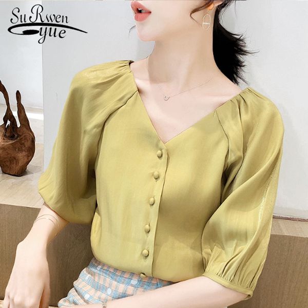 fashion women casual short sleeve chiffon blouses v-neck solid lantern button clothing 5384 50 210508, White
fashion women casual short sleeve chiffon blouses v-neck solid lantern button clothing 5384 50 210508, White