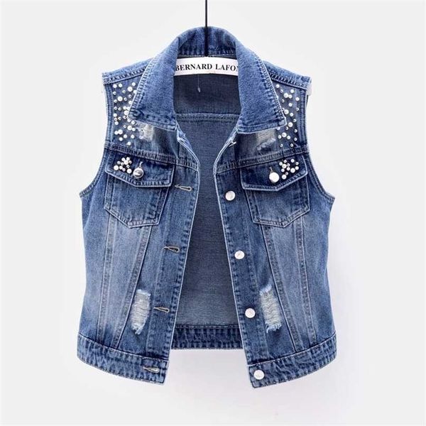 plus size sleeveless women vest summer denim waistcoat fashion casual short jeans jacket beaded holes slim coat 211120, Black;white
plus size sleeveless women vest summer denim waistcoat fashion casual short jeans jacket beaded holes slim coat 211120, Black;white