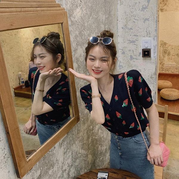 women's knits & tees korean version, japanese small strawberry thin short-sleeved knitted cardigan trend, White
women's knits & tees korean version, japanese small strawberry thin short-sleeved knitted cardigan trend, White
