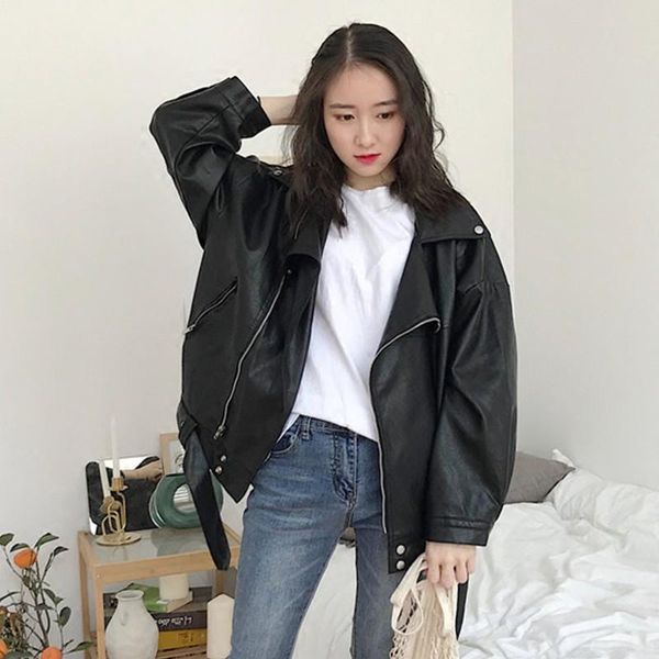 women's leather & faux ailegogo autumn women streetwear loose black pu soft jacket with belt casual female biker turn down collar coat
women's leather & faux ailegogo autumn women streetwear loose black pu soft jacket with belt casual female biker turn down collar coat