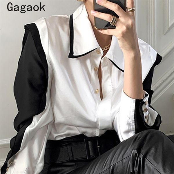 women blouses spring autumn lapel patchwork office lady slim shirt fashion simple korean chic wild blouse 210531, White
women blouses spring autumn lapel patchwork office lady slim shirt fashion simple korean chic wild blouse 210531, White