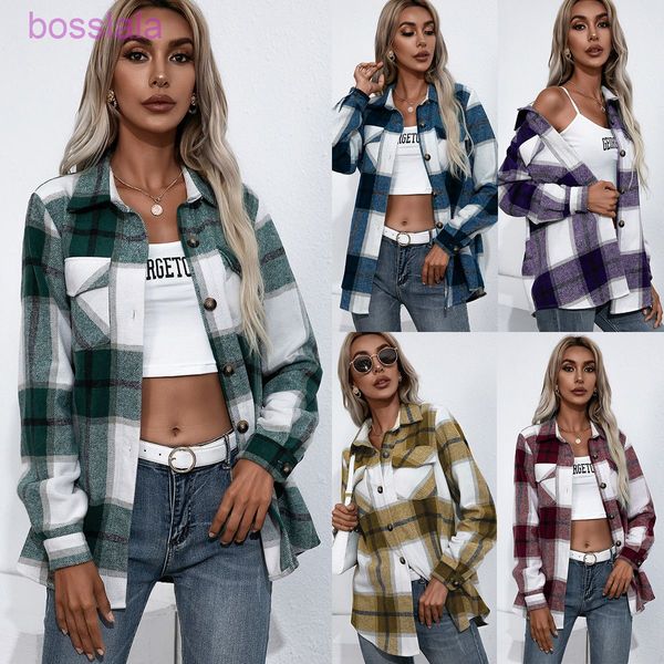 woman casual shirt autumn and winter long sleeve thickened cashmere plaid loose coat for female, White
woman casual shirt autumn and winter long sleeve thickened cashmere plaid loose coat for female, White