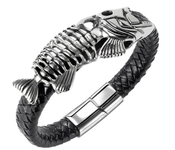 link, chain 1476 stainless steel gothic fish bone charms bracelet hip-hop punk leather magnetic wriststrap 8.5 inch 43g weight father gifts, Black
link, chain 1476 stainless steel gothic fish bone charms bracelet hip-hop punk leather magnetic wriststrap 8.5 inch 43g weight father gifts, Black