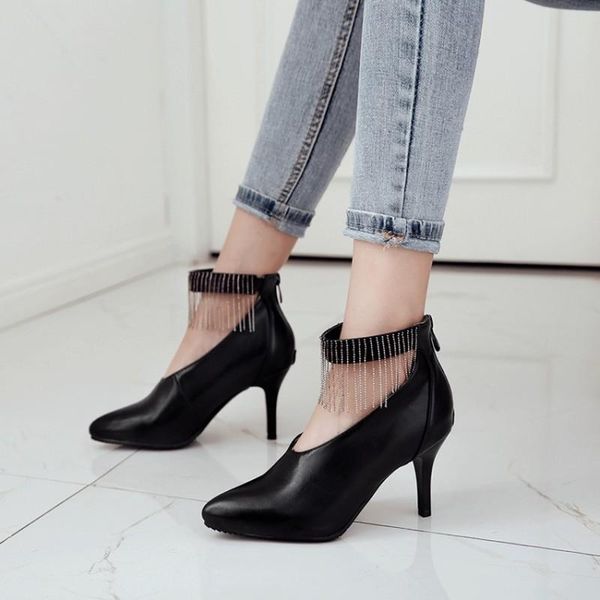 boots womens pointed toe ankle stilettos high heel belt tassels rhinestones shoes plus size 2colors, Black
boots womens pointed toe ankle stilettos high heel belt tassels rhinestones shoes plus size 2colors, Black