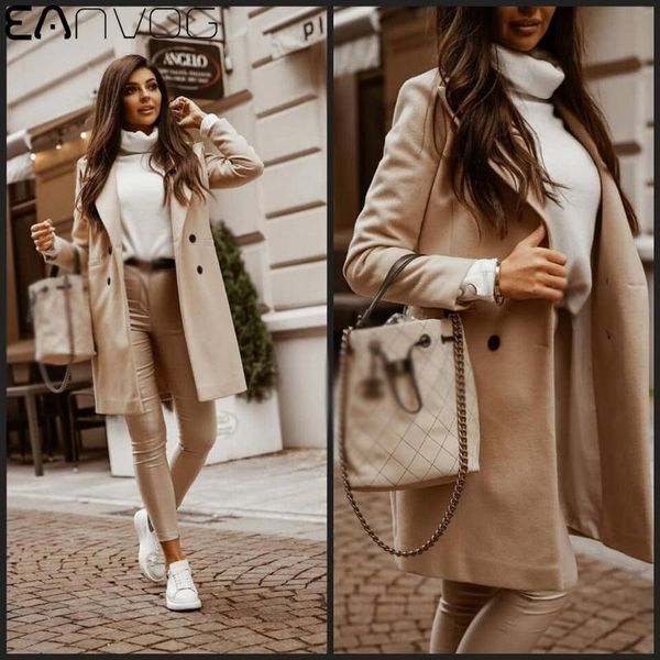women's wool & blends women coat button turn-down collar solid long sleeve jacket autumn 2021 outerwear coats winter, Black
women's wool & blends women coat button turn-down collar solid long sleeve jacket autumn 2021 outerwear coats winter, Black