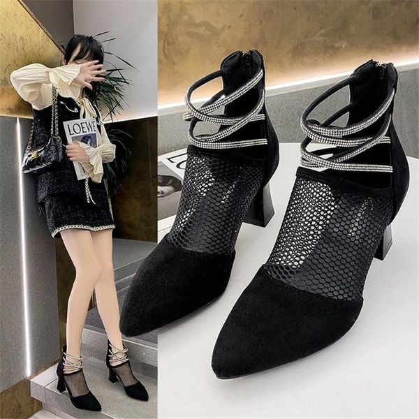 summer breathable hollow mesh women sandals crystal narrow band pointed toe pumps lady party dress high heels shoes, Black
summer breathable hollow mesh women sandals crystal narrow band pointed toe pumps lady party dress high heels shoes, Black