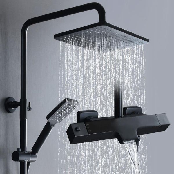 black shower faucets thermostatic water for bathroom mixer waterfall faucet tap rainfall sets
black shower faucets thermostatic water for bathroom mixer waterfall faucet tap rainfall sets