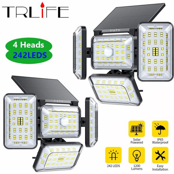 solar lamps 242 leds 4heads lights outdoor 1200 lumens powerful wall spotlight with 2200mah battery auto dusk to dawn lighting 
solar lamps 242 leds 4heads lights outdoor 1200 lumens powerful wall spotlight with 2200mah battery auto dusk to dawn lighting