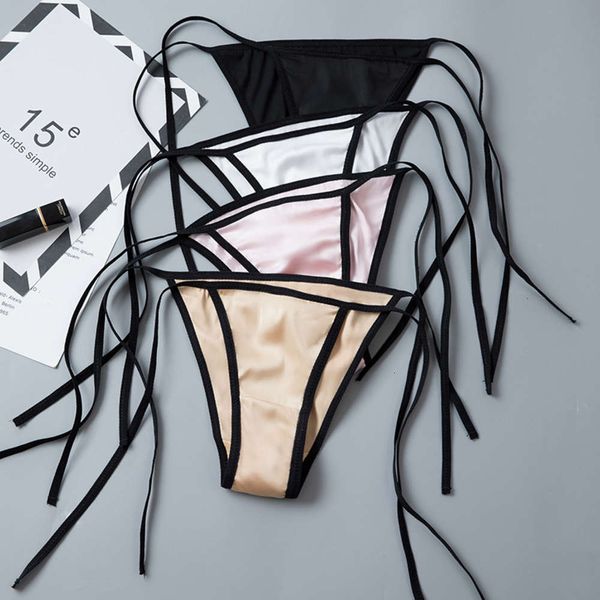 animation low waist lace up women's underwear simulation silk satin pants bandage, Black;white
animation low waist lace up women's underwear simulation silk satin pants bandage, Black;white