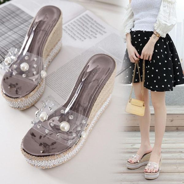 transparent wedge sandals women 2021 summer korean version of wild high heels crystal pearl fish mouth slippers, Black
transparent wedge sandals women 2021 summer korean version of wild high heels crystal pearl fish mouth slippers, Black