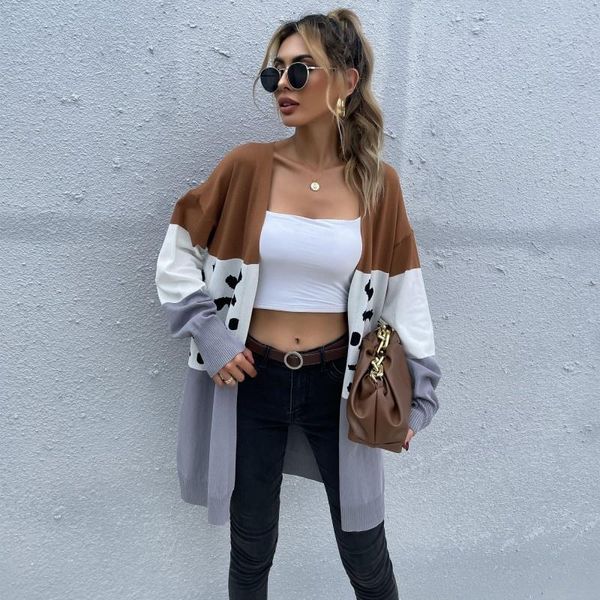 women's knits & tees mid-length leopard print color-blocking knitted cardigan long-sleeved sweater coat autumn 2021 style qm*, White
women's knits & tees mid-length leopard print color-blocking knitted cardigan long-sleeved sweater coat autumn 2021 style qm*, White