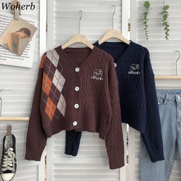 women's knits & tees woherb casual contrast color patchwork knitted women cardigans 2021 autumn checkerboard letter embroidery sweaters, White
women's knits & tees woherb casual contrast color patchwork knitted women cardigans 2021 autumn checkerboard letter embroidery sweaters, White