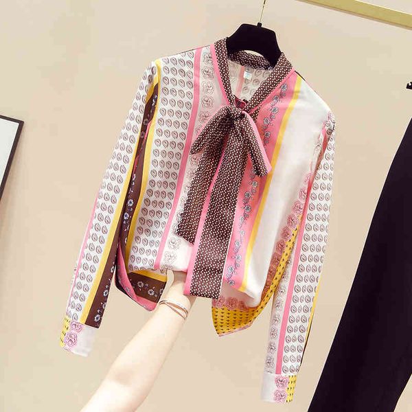 autumn women's bow collar long sleeves stripe floral shirts ladies shirt ol blouse a3667 210428, White
autumn women's bow collar long sleeves stripe floral shirts ladies shirt ol blouse a3667 210428, White