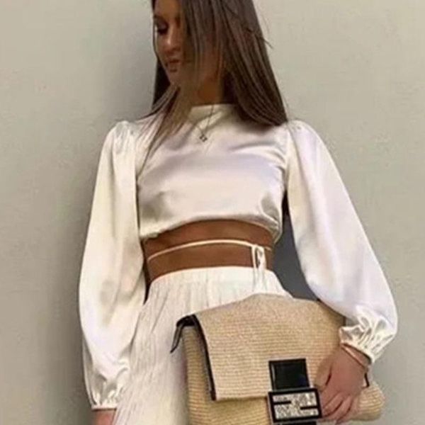 women's blouses & shirts elegant silk satin lace up bandage hollow out blouse women 2021 fashion long sleeve o neck ladies streetwear, White
women's blouses & shirts elegant silk satin lace up bandage hollow out blouse women 2021 fashion long sleeve o neck ladies streetwear, White