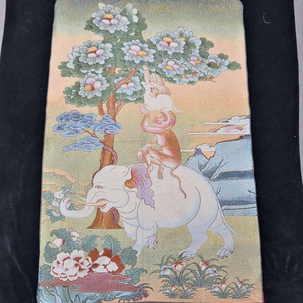 35 inch tibet silk embroidery monkey elephant mandarin duck relay tangka painting mural, Black;brown
35 inch tibet silk embroidery monkey elephant mandarin duck relay tangka painting mural, Black;brown