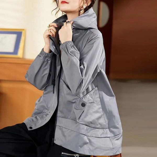 women's trench coats 2021 chic coat women spring autumn female loose hooded outerwear plus size casual fashion jacket casaco feminino, Tan;black
women's trench coats 2021 chic coat women spring autumn female loose hooded outerwear plus size casual fashion jacket casaco feminino, Tan;black