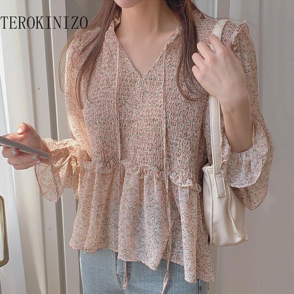 women's blouses & shirts terokinizo korean chic long sleeve blouse women v neck lace up floral printed female arrival fashion femme, White
women's blouses & shirts terokinizo korean chic long sleeve blouse women v neck lace up floral printed female arrival fashion femme, White