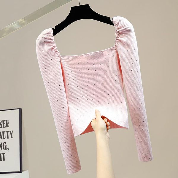 heavy drilling pleated sweaters for women retro puff sleeve square collar slim short sweater women's pullover knitted top, White;black
heavy drilling pleated sweaters for women retro puff sleeve square collar slim short sweater women's pullover knitted top, White;black