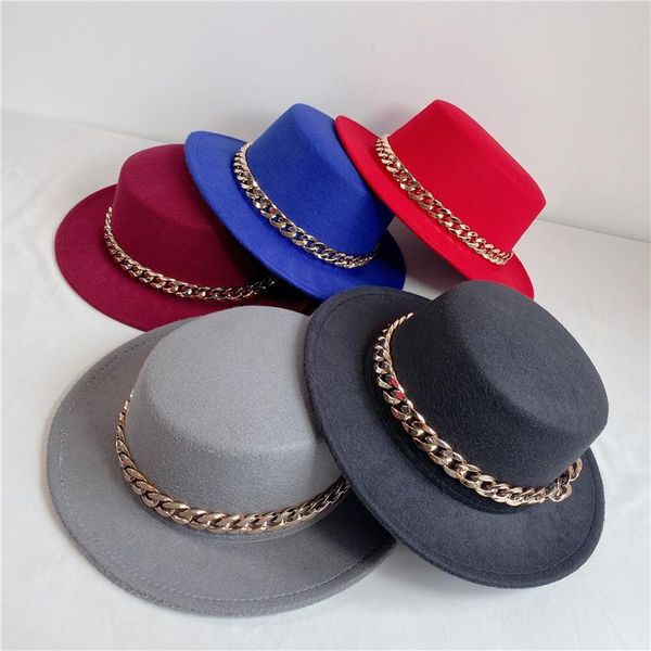 wide brim hats men's and women's mid-chain woolen flat-ed fedora big jazz autumn winter panama, Blue;gray
wide brim hats men's and women's mid-chain woolen flat-ed fedora big jazz autumn winter panama, Blue;gray