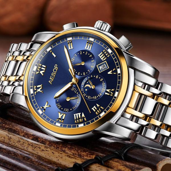 automatic mens watches brand waterproof sapphire classic business watch moon phase fashion mechanical wristwatches, Slivery;brown
automatic mens watches brand waterproof sapphire classic business watch moon phase fashion mechanical wristwatches, Slivery;brown