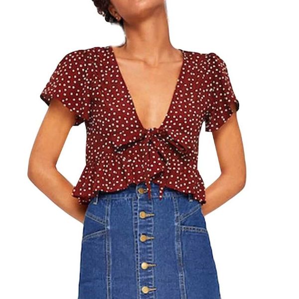 fashion women blouse v-neck wave point short sleeve casual shirt ladies clothing female women's blouses & shirts, White
fashion women blouse v-neck wave point short sleeve casual shirt ladies clothing female women's blouses & shirts, White