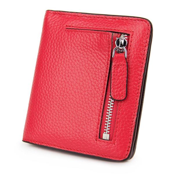 wallets rfid female money bag small carteira feminina genuine leather women's purse zipper coin pocket wallet card holder, Red;black