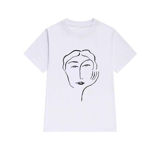 women's t-shirt summer harajuku ladies face abstract simple printed o-neck line pattern tee, White
women's t-shirt summer harajuku ladies face abstract simple printed o-neck line pattern tee, White