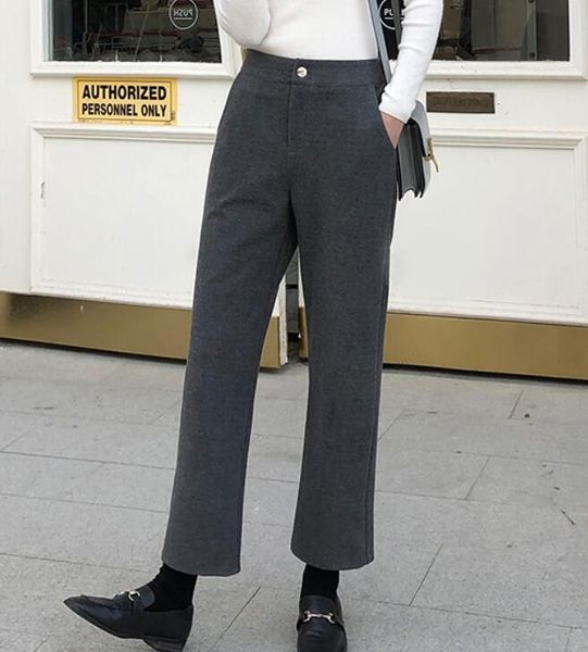 women's pants & capris 2021 korean autumn winter women wide-legged ankle-length casual thin solid gray black, Black;white 
women's pants & capris 2021 korean autumn winter women wide-legged ankle-length casual thin solid gray black, Black;white