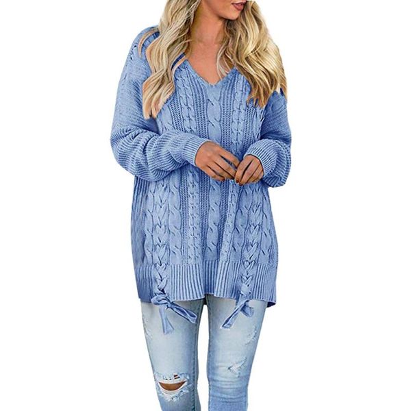 vogue women's lace-up jumper winter casual long sleeve v neck sweaters blouse knit sweater ladies, White;black
vogue women's lace-up jumper winter casual long sleeve v neck sweaters blouse knit sweater ladies, White;black