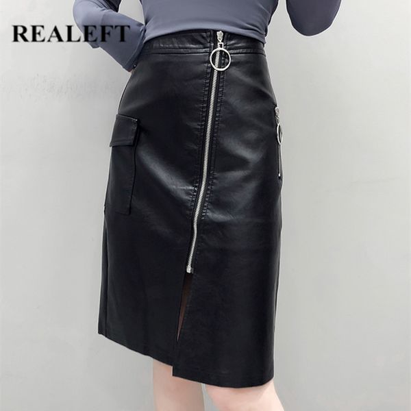 black pu leather women's skirts elegant autunn high waist zipper pockets split slim midi mujer faldas 210428
black pu leather women's skirts elegant autunn high waist zipper pockets split slim midi mujer faldas 210428