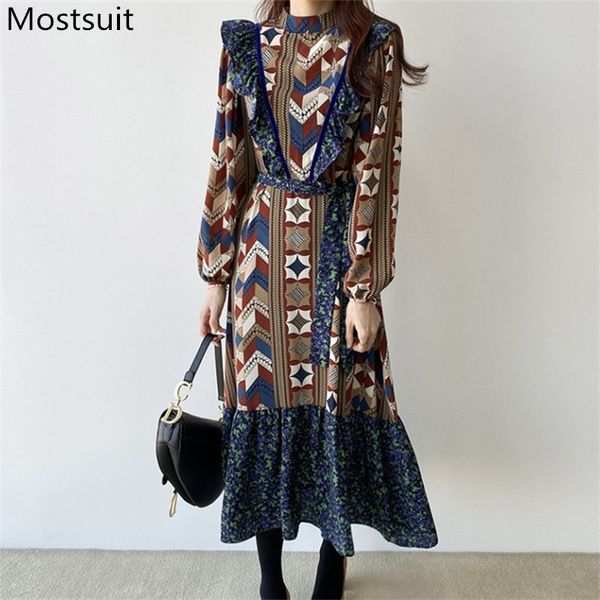 spring korean vintage printed ruffles long dress women sleeve o-neck belted fashion office pleated vestidos dresses 210518, Black;gray
spring korean vintage printed ruffles long dress women sleeve o-neck belted fashion office pleated vestidos dresses 210518, Black;gray