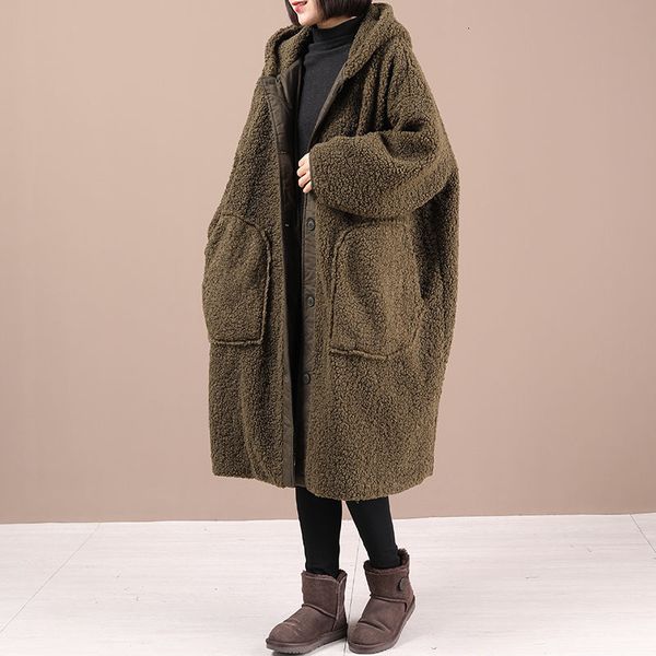 leather oversized korean casual lamb wool long female with loose hoodie winter furry jacket fashion mujer y1119 shelters h16k, Black 
leather oversized korean casual lamb wool long female with loose hoodie winter furry jacket fashion mujer y1119 shelters h16k, Black