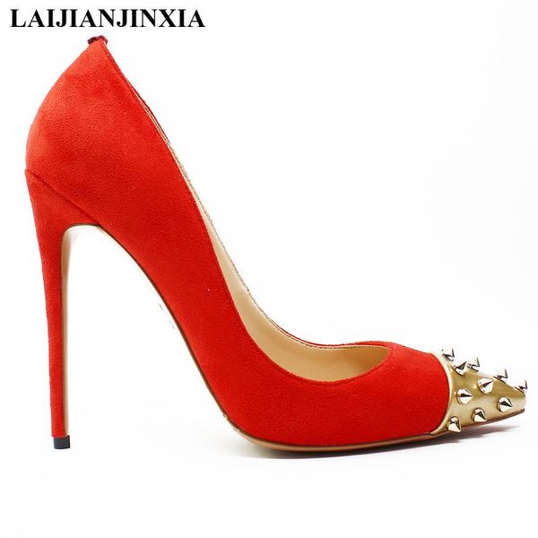 dress shoes laijianjinxia rivets toe high heels 12cm fashion ladies pointed spiked heeled flock leather womens pumps, Black
dress shoes laijianjinxia rivets toe high heels 12cm fashion ladies pointed spiked heeled flock leather womens pumps, Black