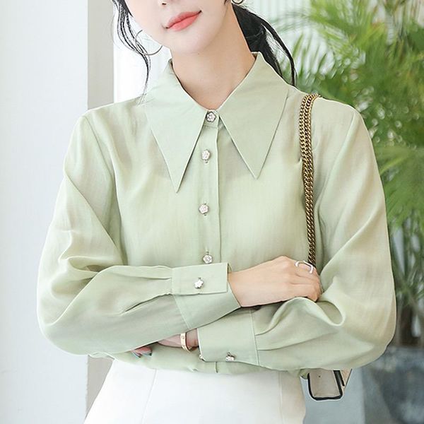 korean chic 2021 spring fresh professional light green chiffon shirt women blouse loose long sleeve fashion female women's blouses & s, White
korean chic 2021 spring fresh professional light green chiffon shirt women blouse loose long sleeve fashion female women's blouses & s, White