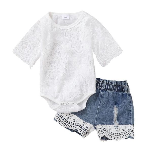 2pcs born infant baby girls lace romper +denim jeans shorts outfit sets clothes girl print suit crawling clothing, White
2pcs born infant baby girls lace romper +denim jeans shorts outfit sets clothes girl print suit crawling clothing, White