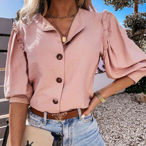 women's t-shirt spring v neck white women summer solid color ruffles office 2021 arrival female pink single breasted chic 7fp
women's t-shirt spring v neck white women summer solid color ruffles office 2021 arrival female pink single breasted chic 7fp