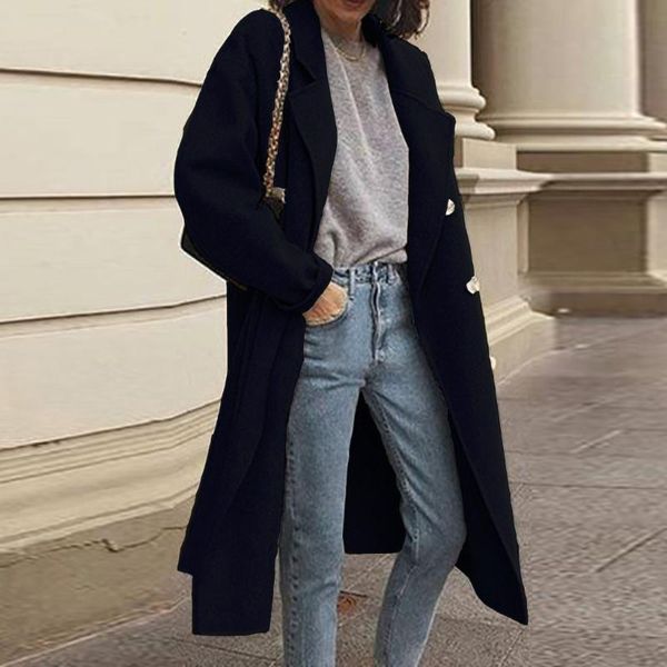 women's wool & blends women coats winter windbreaker woolen coat double-breasted long sleeve trench cardigan streetwear overcoat, Black
women's wool & blends women coats winter windbreaker woolen coat double-breasted long sleeve trench cardigan streetwear overcoat, Black