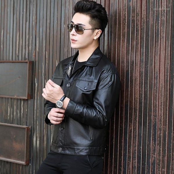 men's leather & faux cow male head layer autumn lapel simple pocket decoration factory direct sale, Black
men's leather & faux cow male head layer autumn lapel simple pocket decoration factory direct sale, Black
