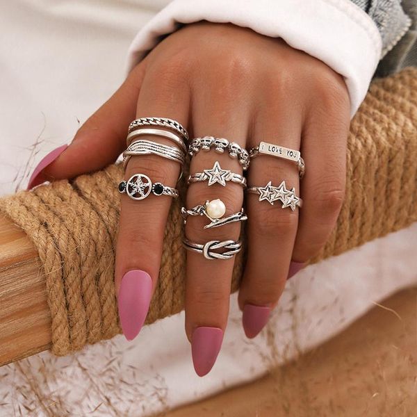 pcs/set women rings set bohemian retro star crystal letter pearl leaf opening silver color joint ring ladies party jewelry cluster, Golden;silver
pcs/set women rings set bohemian retro star crystal letter pearl leaf opening silver color joint ring ladies party jewelry cluster, Golden;silver