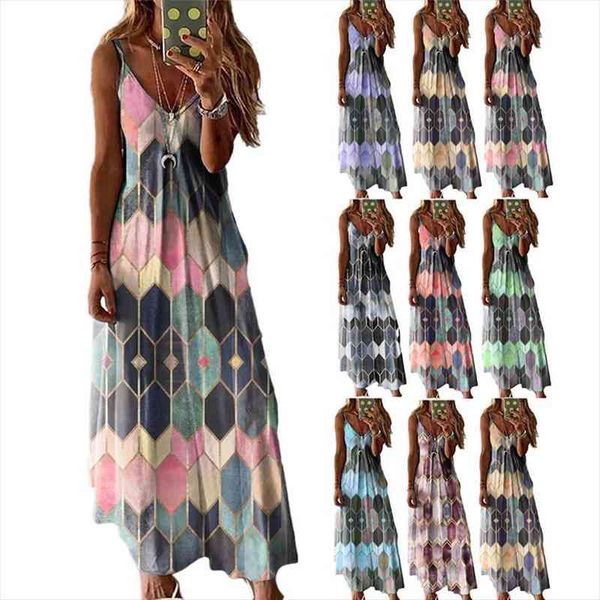 summer casual printed camisole womens dress long fashion plus size bohemian, Black;gray 
summer casual printed camisole womens dress long fashion plus size bohemian, Black;gray