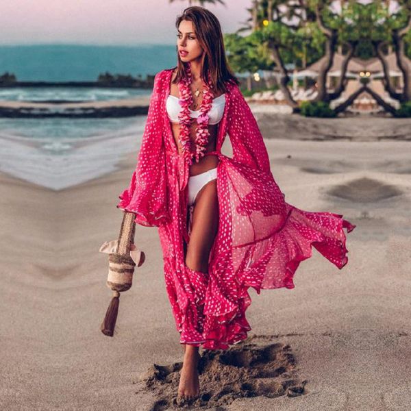women's swimwear 2021 bikini cover-ups bohemian dot printed flare sleeve ruffed summer beach dress chiffon tunic women swimsuit cover u, White;black
women's swimwear 2021 bikini cover-ups bohemian dot printed flare sleeve ruffed summer beach dress chiffon tunic women swimsuit cover u, White;black