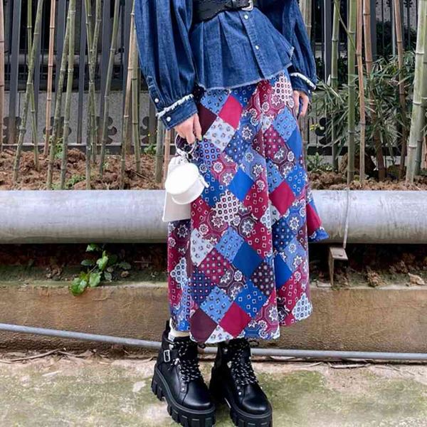 fashion contrast color print skirts women temperament high waist faldas mujer spring summer all match feminino jupe 210514, Black 
fashion contrast color print skirts women temperament high waist faldas mujer spring summer all match feminino jupe 210514, Black