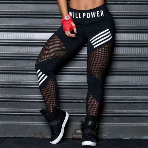 print mesh high waist leggings women fitness legging arrival, Black